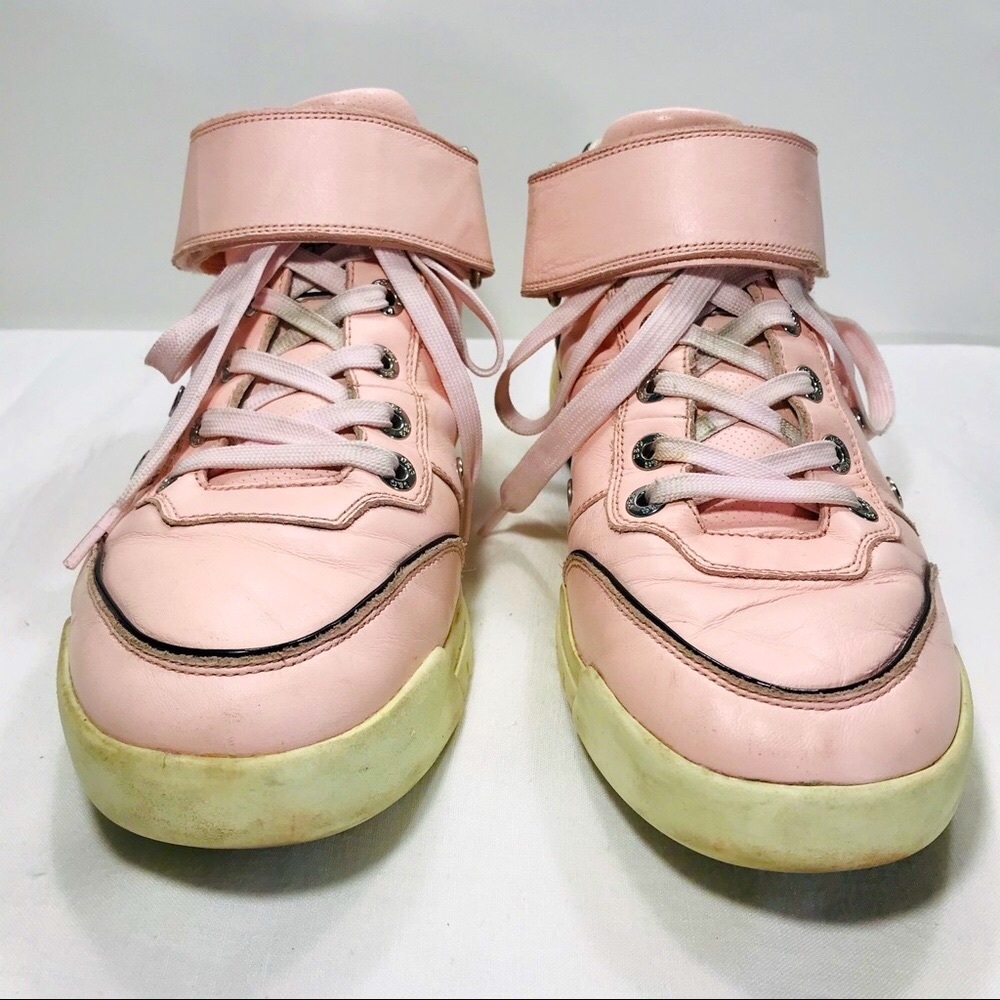 Dolce & Gabbana baby pink w black trim mens hightop sneakers. Sz43. Auth…
